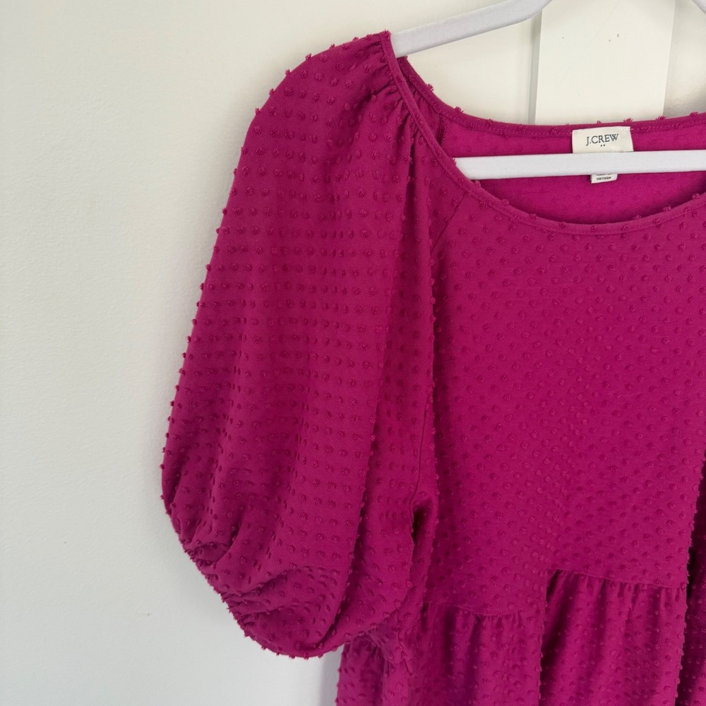 J. Crew Women's Swiss Dot Magenta Tiered Puff Sleeve Dress Size Extra Large - Picture 4 of 14